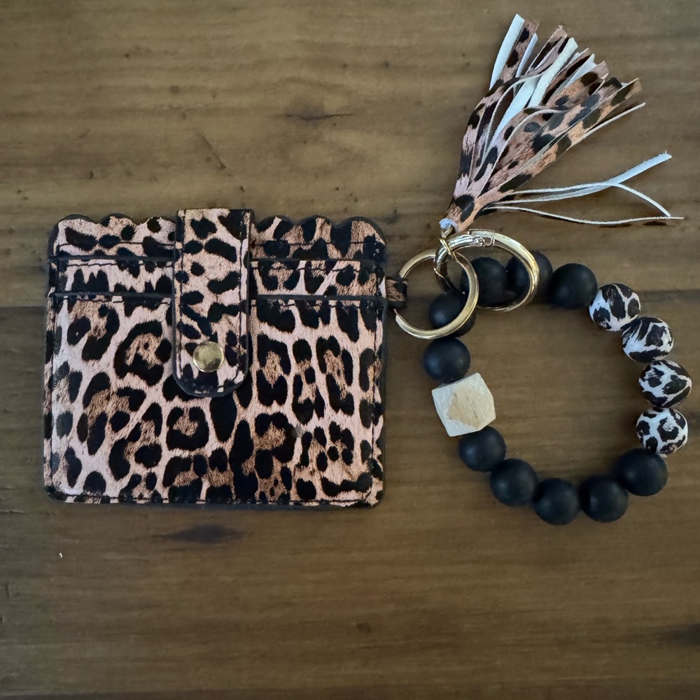 Leopard Print Card Holder with Keychain